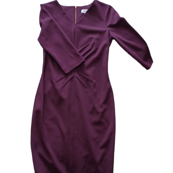 Calvin Klein Womens Three Quarter Sleeve Sheath with High V Neck Dress - Picture 1 of 4